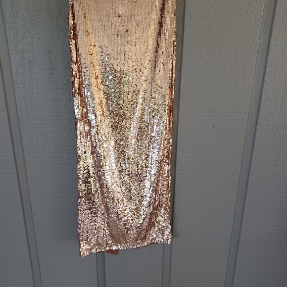 Alice And Olivia Fifi Sequin Strapless Maxi Dress Size 2 Lace Up Back Tan Bronze - Picture 4 of 15